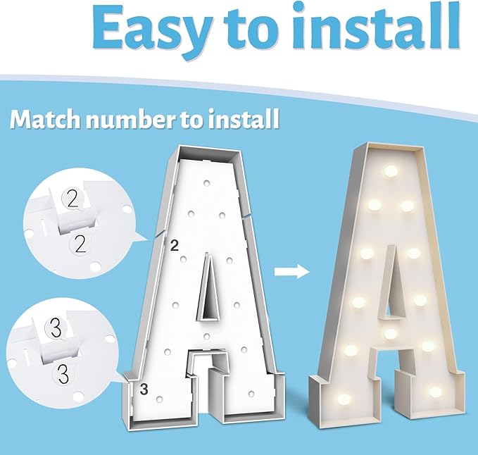 4FT Marquee Light Up Letters A,Party Decoration Large Marquee Light Up Letters with Weighted Water Bag,Pre-cut Foam Board Set Can Be Used for Birthdays,Weddings,Baby Anniversaries