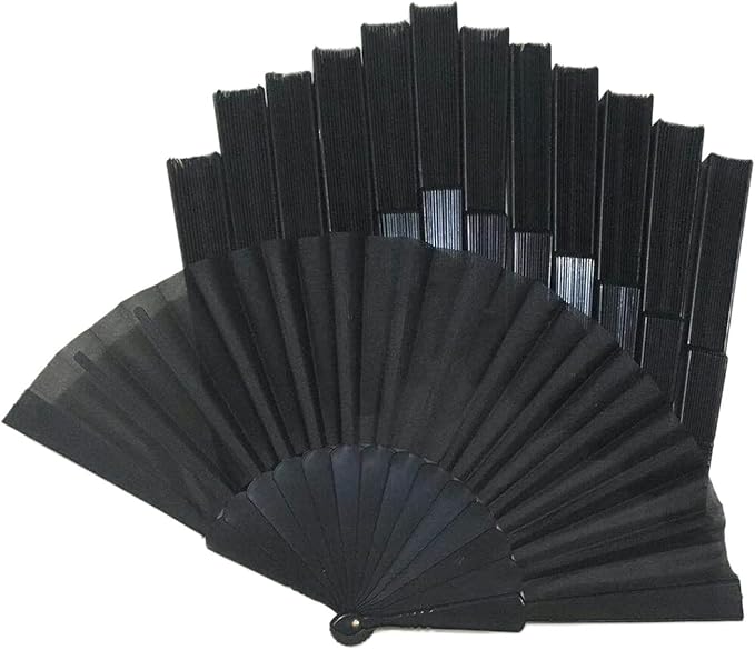 HUNANBANG 1 Dozen 12 Pieces Folding Hand Fans Church Wedding Gift, Party Favors, DIY Decoration Gift Size9 Wholesale 12pack (Black)
