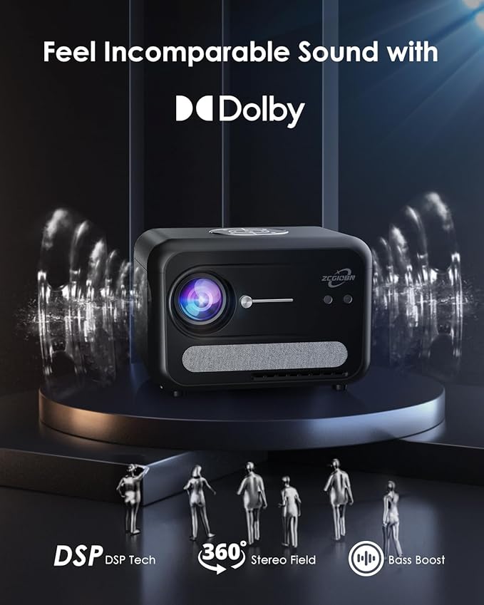 Smart 4K Projector for Bedroom, Indoor Outdoor Home Theater Projectors with WiFi, Bluetooth, NFC, Wireless Airplay Mirroring, Google TV, Dolby, HDMI ARC for Movie Night, Gaming, Halloween, Holiday