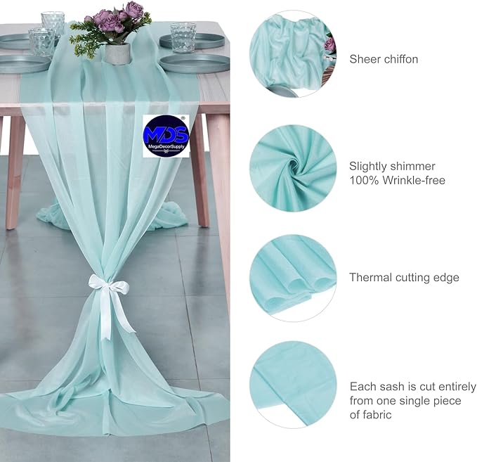 MDS Halloween Chiffon Table Runner - 20 Pack, 29 x 170 Inches, 14ft Each - Sheer Spooky Table Runners for Haunted House Parties, Trick-or-Treat Tables, Witchy Décor, Wedding & Events - Teal