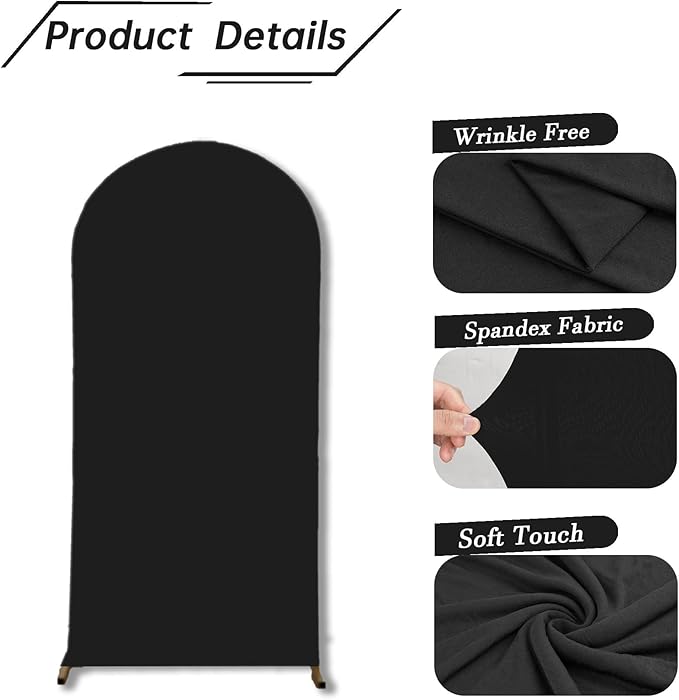 bricia Wedding Arch Backdrop Stand Cover, 5FT Double Sided Stretchy Arch Cover Fitted Wedding Birthday Party Banquet Decoration (Black 60''Lx25.2''W)