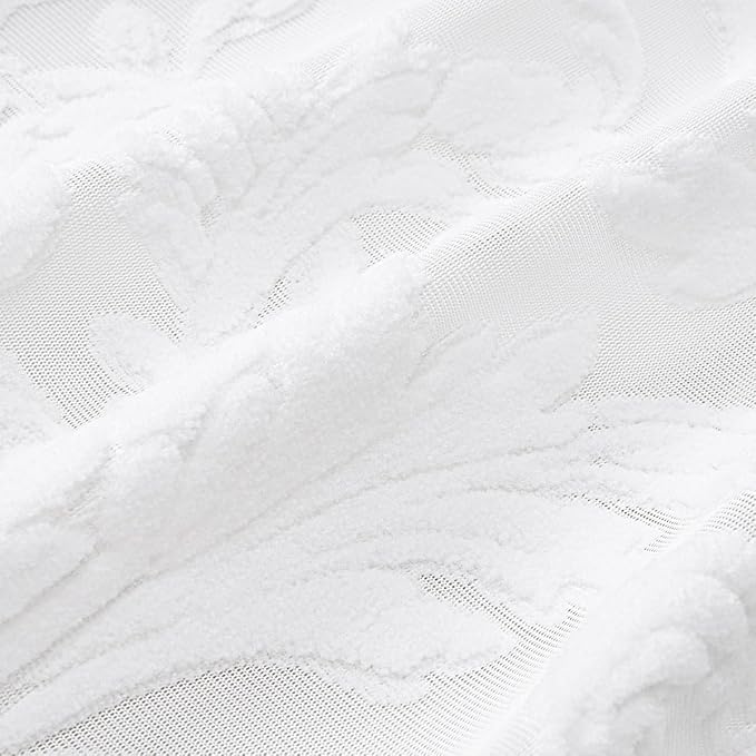 Curtains Sheer White Curtain Panels Boho Farmhouse Drapes with Vintage Floral Pattern 45" Short Length Rod Pocket for Bedroom Living Room Windows French Elegance 3D Relief, Set of 2 (52" Wide Each)
