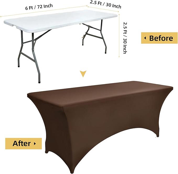 10-Pack 6ft Spandex Table Covers for Rectangle Standard Folding Tables - Wrinkle Resistant Stretch Tablecloths - Ultimate Fitted Table Protector for Parties, Banquet, Wedding