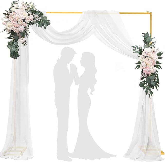 Backdrop Stand, 6.6FT x 6.6FT Backdrop Stand Heavy Duty, Gold Pipe and Drape Stand with Base Square Metal Arch Frame for Wedding, Birthday Party, Baby Shower Decorations