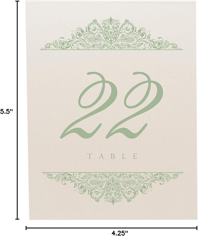 Paisley Wedding Table Numbers (Select Color/Quantity), Champagne, Sage, 1-175, Double Sided, Tent or Use in a Stand, Great for Parties & Restaurants - Made in the USA