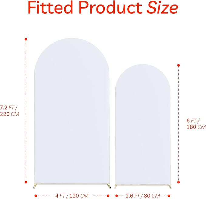 Set of 2 Arch Backdrop Cover, High Elastic Wrinkle-Resistant Arch Cover, Spandex Fabric Thick Opaque Round Top Chiara Backdrop for Wedding Birthday Baby Shower Garden Decor 6FT, 7.2FT, White