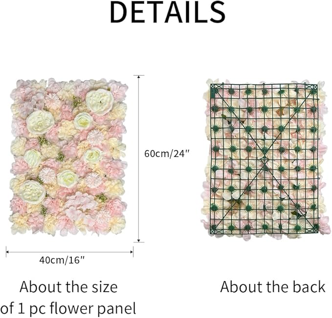 Artificial 3D Flower Wall Panel for Backdrop 24x16 inches 12 Pcs Light Pink Faux Roses Artificial Flower Backdrop for Wedding Party Bridal Baby Shower Decor