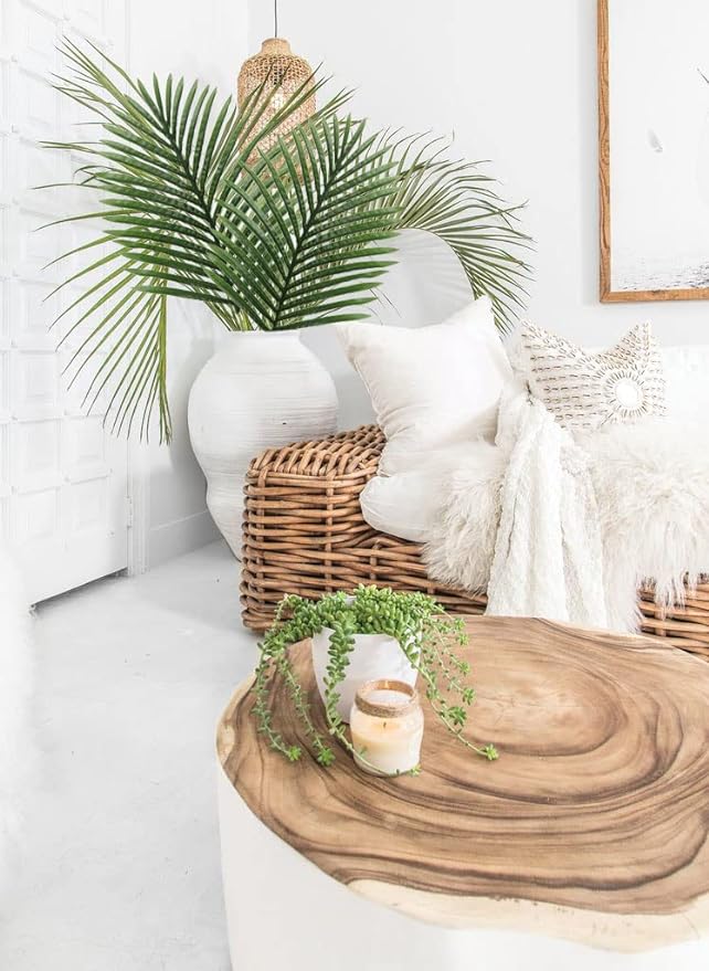 Large Artificial Palm Leaves Palm Fronds Tropical Leaves Areca Palm Branches Palm Leaves with Stem Palm Tree Leaves Faux Palm Leaves for Floral Arrangement Fake Leaves Palm Sunday Decor-Large Leaf