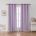 Ombre Rainbow Blackout Curtains for Kid Girls Bedroom Living Room Darking Stripe Double Layer Star Cut Out Wall Home Decor Gradient Grommet Window Curtains (Purple 95L)