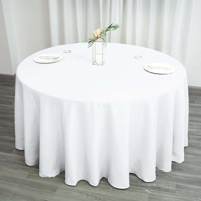 Efavormart Round Tablecloth, 120 Inch Stain & Wrinkle Resistant Washable Table Cloth, Decorative Polyester Fabric Table Cover for Banquet, Wedding, Dining - White