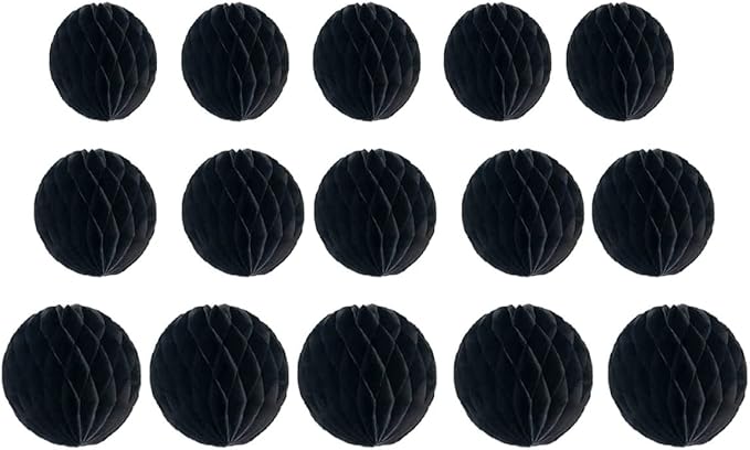 15pcs Honeycomb Balls Decorations 4'' 6'' 8'' Party Honeycomb Ball Flower Tissue Pom Poms Flower Ball Hanging Flower Balls for Baby Shower Birthday Wedding Nursery Decor(4'' 8'' 10'' Black)