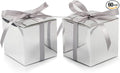 COTOPHER 60pcs Wedding Favor Boxes, Paper Gift Boxes 3x3x3 Inches Small Gift Boxes with Ribbons Small Boxes for Gifts, Crafting, Cupcake, Candy, Bridesmaid Proposal Boxes (Metallic Silver)