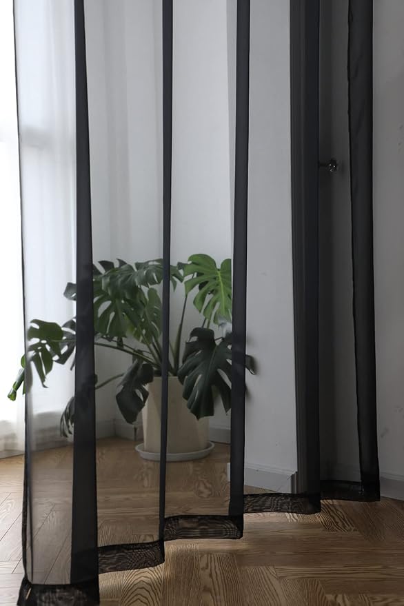 Window Black Sheer Curtains 145 Inches Long 2 Panels Sheer Curtain Basic Rod Pocket Panel for Bedroom Children Living Room Yard Kitchen (Black, 52" W x 145" L | 2 pcs)