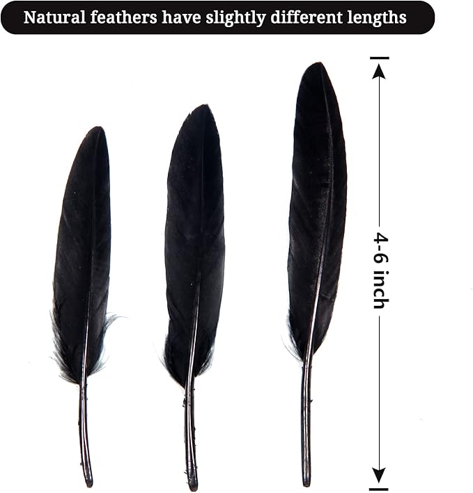 FeelfunFeather 120pcs Black Goose Cochettes Feather Natural Bulk 4-6 inch 10-15cm for Wedding Party Christmas Halloween Decorations DIY Crafts