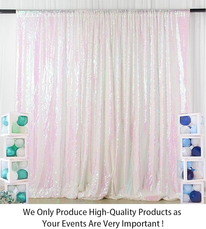 ShinyBeauty 7FTX7FT Iridescent White Sequin Backdrop | Glitter Wedding Photo Booth Background | Sparkly Shimmer Baby Shower Decor | No Dropping Sequins | Dense Backdrops Design