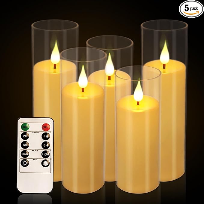 Flameless Candles,Battery Operated LED Candles Ideal for Halloween, Christmas,Home Decor,Home Party Wedding Indoor Outdoor,White 2.2X5“6”6“7”7“H