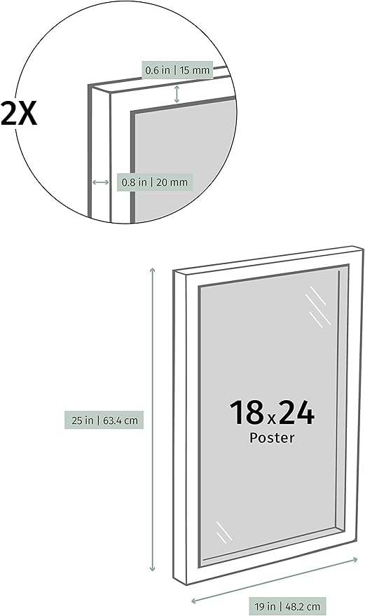 Opposite Wall - 18x24 in - White Solid Wood Picture Frame - Lightweight, Versatile & Shatterproof - Wall Hanging Poster or Photo Frame - Wall Decor for Office, Gallery & Home