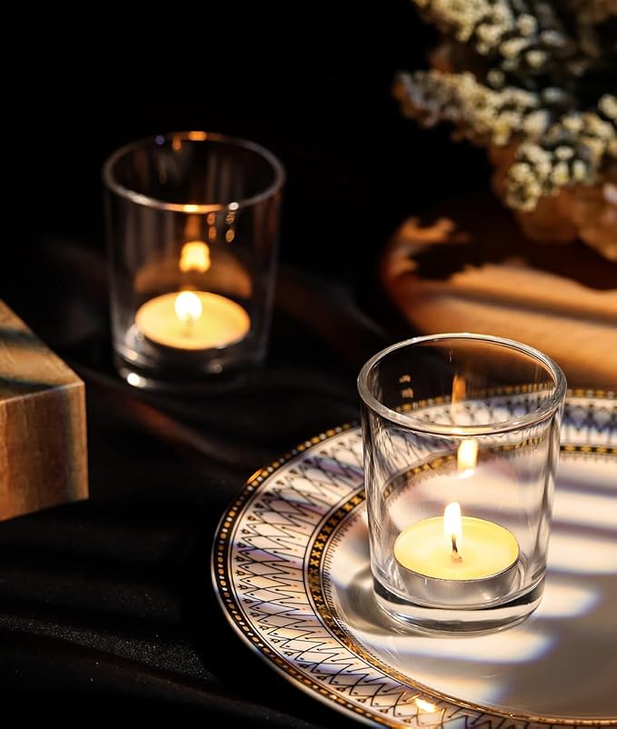 LETINE 72-Pack Votive Candle Holders Designed for Wedding Decor - Glass Candle Holder & Tea Lights Candle Holder - Candle Holders for Christmas, Wedding Centerpieces, Thanksgiving