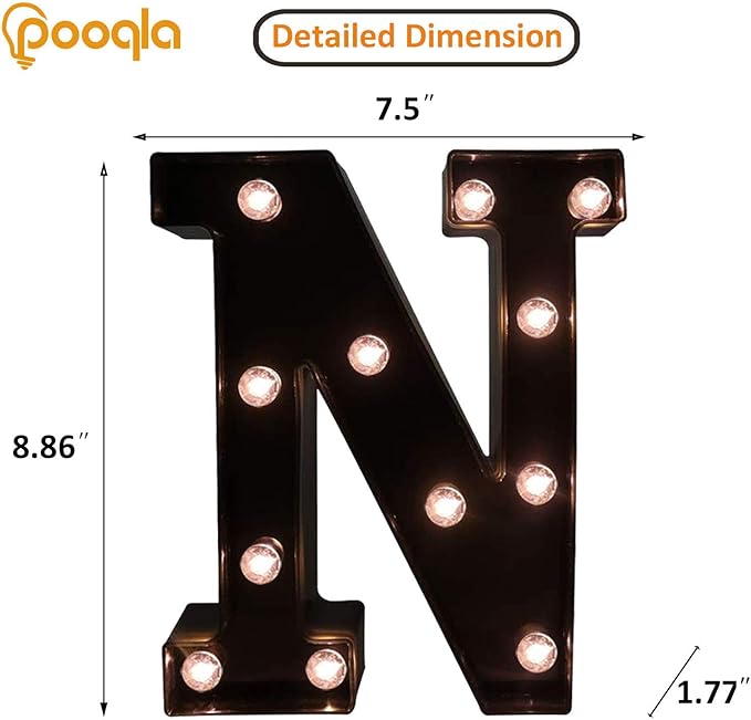 Decorative LED Illuminated Letter Marquee Sign - Alphabet Marquee Letters with Lights For Wedding Birthday Party Christmas Night Light Lamp Home Bar Decoration N, Black