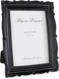 Cuspin Vintage 5x7 Picture Frame Black, Handmade Resin Frame with Carved Texture & Glass Front, Antique Retro Design for Tabletop Display or Wall Hanging, Black Photo Frames Home Decor