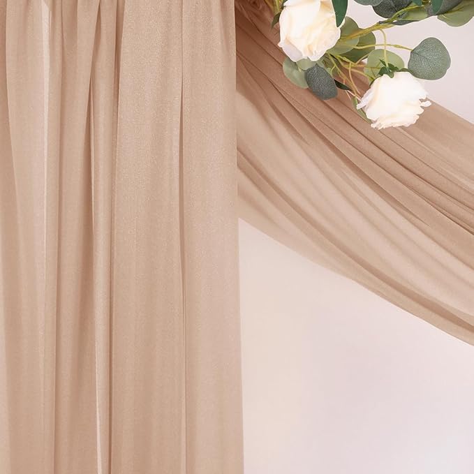 MLMC Nude Wedding Arch Draping Fabric 4 Panels 29" x 20 FT Extra Long Gauze Drapes Sheer Backdrop Curtains 6.6 Yards Outdoor Drapery Panels for Wedding Ceremony Party Ceiling Decoration