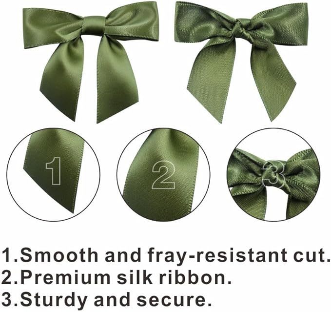 2.5" Hgzgch Sage Green Satin Ribbon Bow for Gift Wrapping, Premade Bows for Crafts, Cake, Party Favors, Handmade Bows with Double-Sided Tape, Self Adhesive Bows for Presents, Treats, Christmas - 50pcs