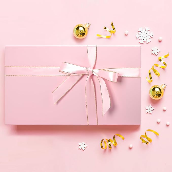 LIFELUM Pink Gift Boxes with Lids for Presents 5 Pack 13.85x8.35x4.45 Inch Gift Boxes with Ribbon,Card,Shredded Paper Filler Magnetic Gift Box for Wedding Gifts
