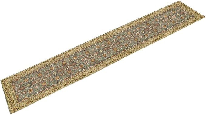 Boho Floral Vintage Beige Blue Table Runner, Retro Flower Rustic Country Farmhouse Abstract Pattern for Home Kitchen Table Decor Dining Coffee Room Party Decor 13x60in