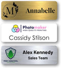 Custom Name Tags - Full Color Logo Name Tags - Scratch Resistant Metal Front & Hard Plastic Back (1.5 x 3 Inch, Gold)