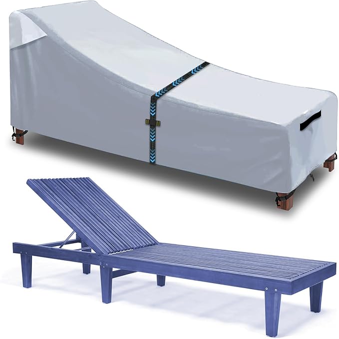 Patio Chaise Lounge Cover with Handles, Outdoor Lounge Chair Cover Waterproof UV Resistant, Patio Furniture Covers with Air Vent (84L x 32W x 32H) inch