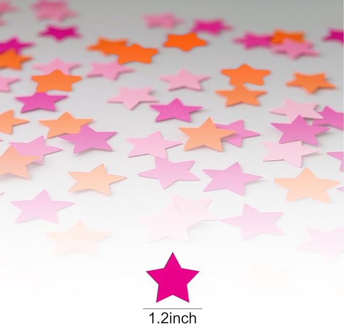 Hot Pink Orange and Pink Star Confetti for Party and Tables Decoration,Fall Autumn Groovy Theme Retirement Bachelor Baby Shower Birthday Wedding Graduation Party Decoration,1.2inch in Diameter,200pc