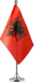 GentleGirl.USA Albania Table Flags Stick Small Mini Albania Flag Office Desk Flag on Stand with Stand Base, International Festival Decoration,Albania Theme Party Decoration,Home Desk Decoration