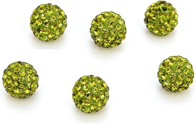 100pcs Adabele Grade A Suncatcher Crystal Rhinestone Pave Loose Beads 10mm Olivine Green Polymer Clay Disco Ball Spacers Compatible with Shamballa All Craft Jewelry Making DB10-17