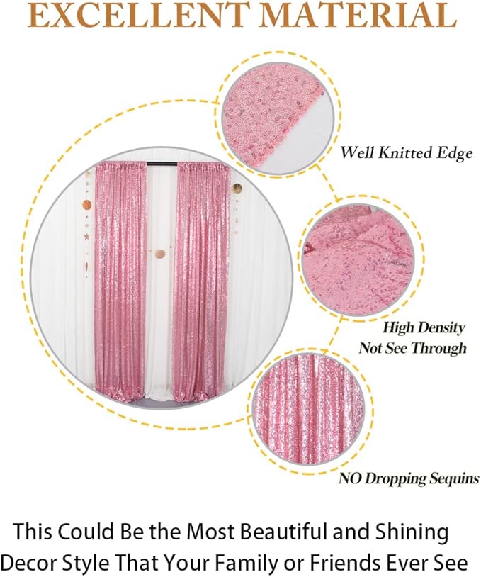 ShiDianYi Sequin Curtain Backdrop 2 Panels 4FTx6FT Fuchsia Pink Backdrop Curtain Photo Booth Backdrop 48inx72in -190425E