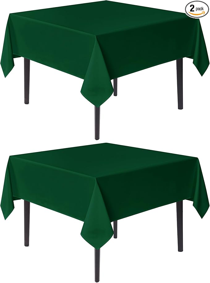 sancua Square Tablecloths 60x60 Inch Hunter Green, 2 Pack - Fabric Table Cloth for Square or Round Tables, Washable Polyester Table Cover for Christmas Dinner, Holiday Party, Display Tables