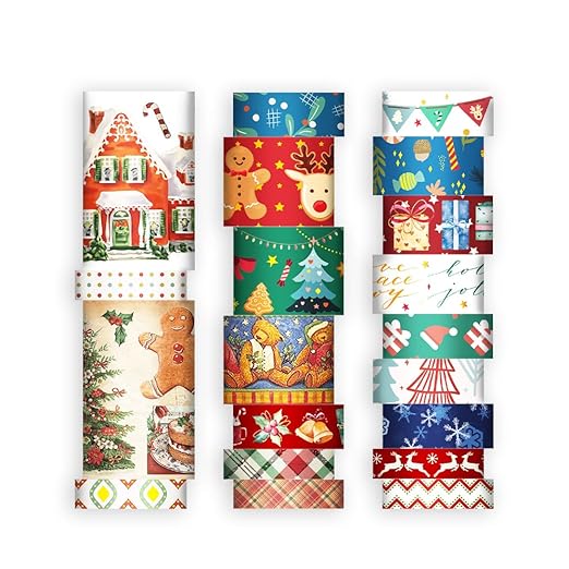 20 Rolls Christmas Theme Washi Tape Set, Writable Decorative Tapes for Scrapbooking, Bible Journaling, Bullet Journaling, 0.6"x79" per Roll