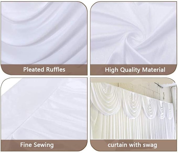 MYOYAY Luxury Ice Silk Backdrop Curtains 10x10ft Wedding Stage Backdrop Drapes Silk Fabric Curtain Panels for Wedding Ceremony Party Event Birthday Home Window Decorations White