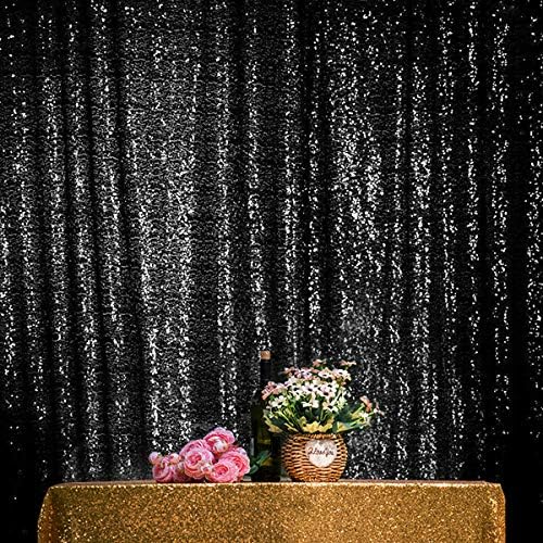 JYFLZQ Black Sequin Backdrop Curtains 7ft x 7ft 1 Panel Halloween Backdrop Glitter Photo Booth Backdrops Sparkly Photography Background Drapes for Graduation Birthday Parties
