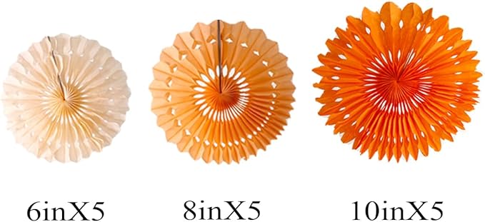 15pcs 6'' 8'' 10'' Paper Fans Decorations Round Orange Tissue Paper Fans Decor Hanging Paper Fans Set Party Paper Honeycomb Fans Decorations for Party Birthday Wedding Events