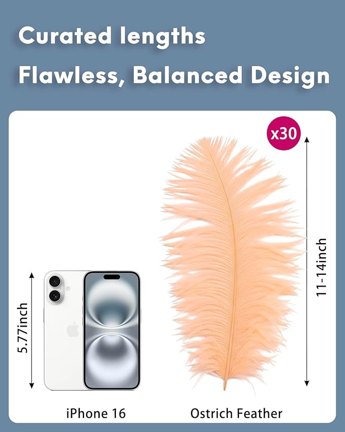 NEWONG 30pcs Champagne Ostrich Feathers Natural Bulk 11-14inch(28-35cm) Vase Craft Wedding Home Party Centerpieces Christmas Day Decoration