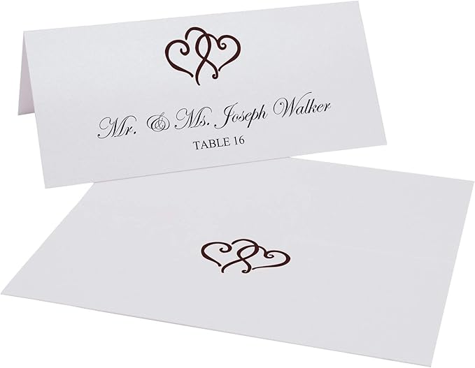 Linked Hearts Place Cards, Chocolate (Choose Color), Set of 60, Pre-cut and Scored - Wedding, Party, Dinner, and Special Events - Made in the USA