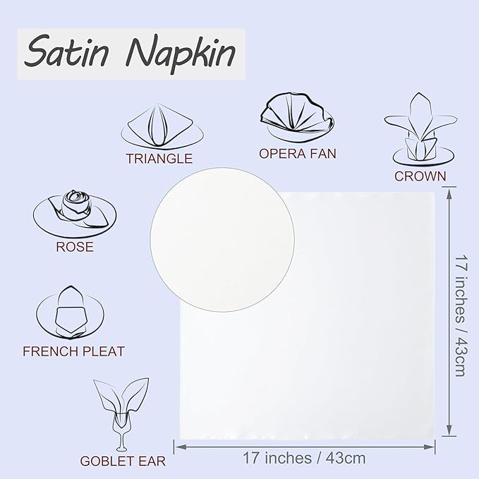 Horbaunal 16 Pack Ivory Satin Napkins 17 x 17 Inch, Square Silky Cloth Napkins, Soft Table Napkins for Weddings Banquets Parties