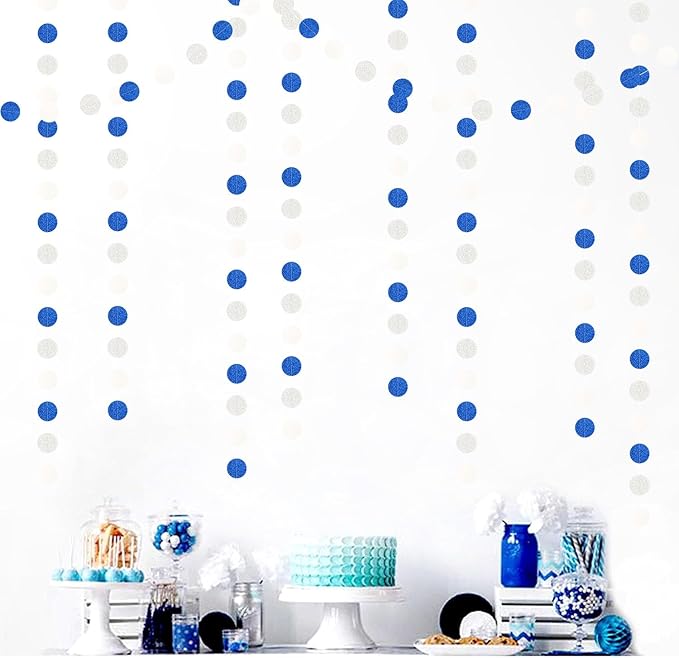 Navy-Blue White-Silver Birthday Party-Decorations Streamers - 52FT Graduation Hanging Paper Garland Banner,Baby Bridal Shower Wedding Engagement Bachelorette Supplies Backdrop Decor Hugtmr