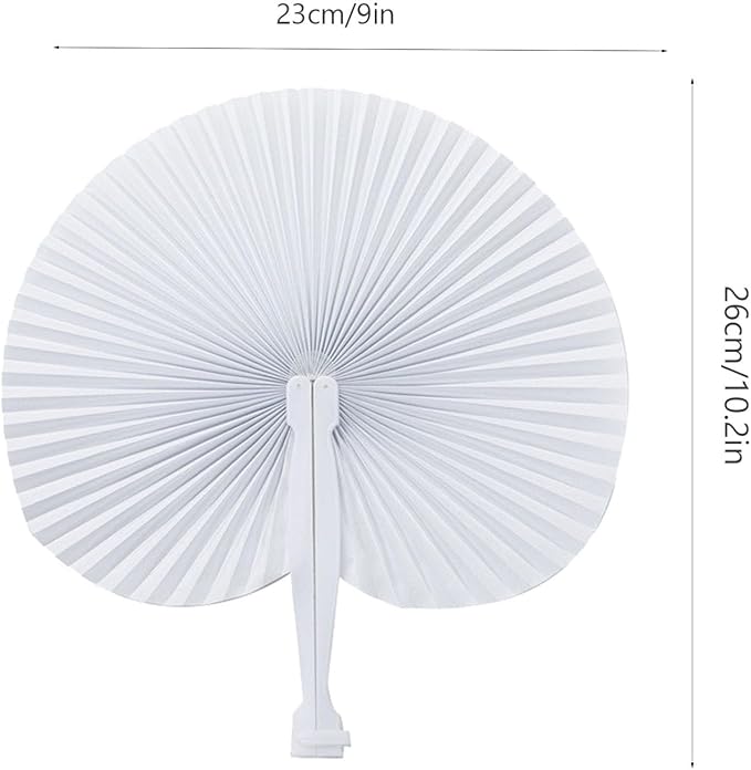 ZWIN 60PCS White Wedding Fans Round Folding Paper Fans Plastic Handle Pocket Fans for Wedding Celebration Birthday Party Favor
