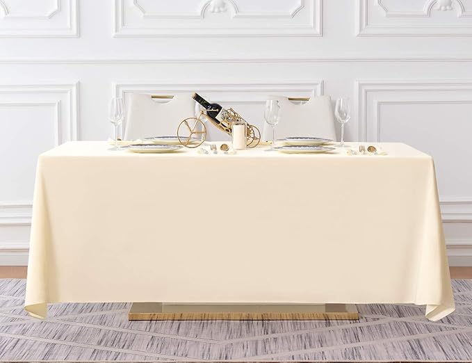 Surmente Beige Tablecloth 90 x 132-inch Rectangular Polyester Table Cloth for Weddings, Banquets, or Restaurants