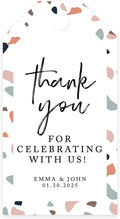 Andaz Press 100-Pack Personalized Thank You Tags with Bakers Twine Terrazzo Custom Cardstock Gift Tags for Wedding Party Favors 2 x 3.75-Inches
