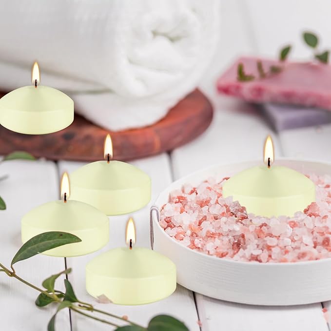 12 Pcs 3 - inch Floating Candles, Smokeless and Odourless, Burns for 8-10 Hours, Ivory, Suitable for Festivals, Weddings, Holidays, Home Decoration.