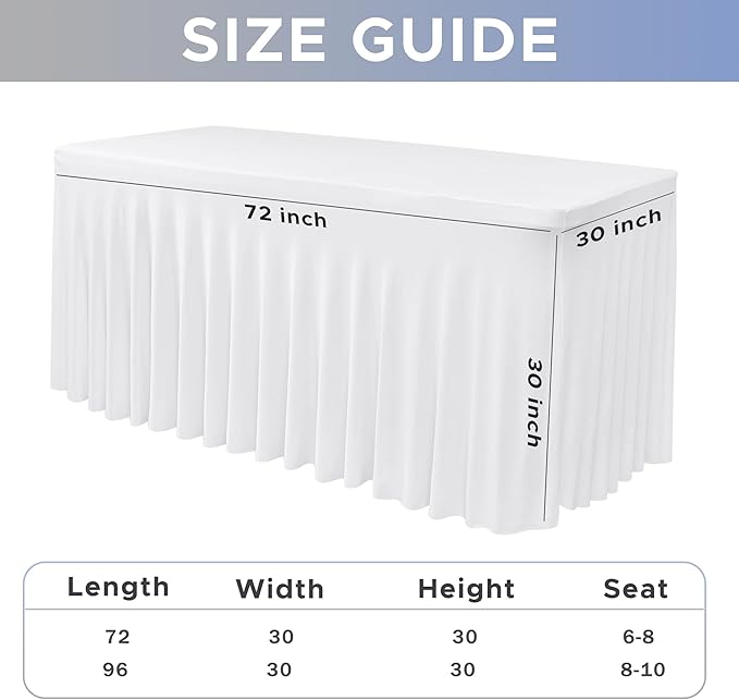 Nasitos White Rectangle Table Skirts, 2 Pack - 72 x 30 Inch - Stretch Spandex Fitted Table Clothes, Cocktail Tablecloths for Party, Banquet, Birthday