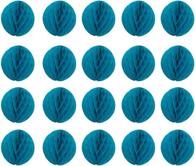 20pcs Honeycomb Flower Balls - Teal Tissue Paper Pom Poms for Birthday, Wedding & Home Decor (6inch)