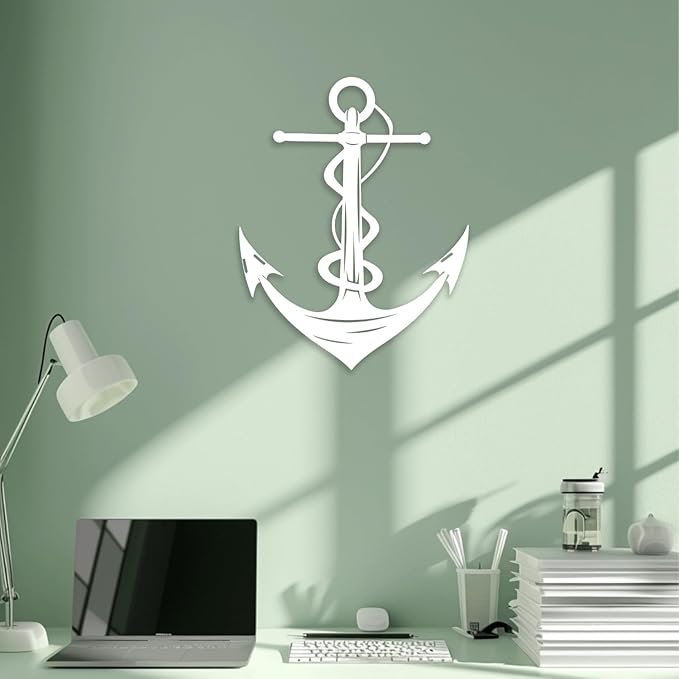 XXQ Anchor Metal Wall Decor, Anchor Metal Wall Art for Bedroom Living Room Dorm Antique Anchor Wall Decor Antique Metal Anchor Farmhouse Decor (Whhite, 24" x 35" / 60 x 90cm)